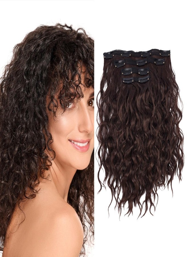 NICENEEDED 4 PCS Curly Clip In Hair Extensions, 13.8 Inch Dark Brown Short Spirally Curly Classic Extensions Clip Seamless Kinky Clip Ins, Soft Invisible Natural Hairpieces for Women - Image 1